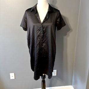 Black silk button up shirt dress